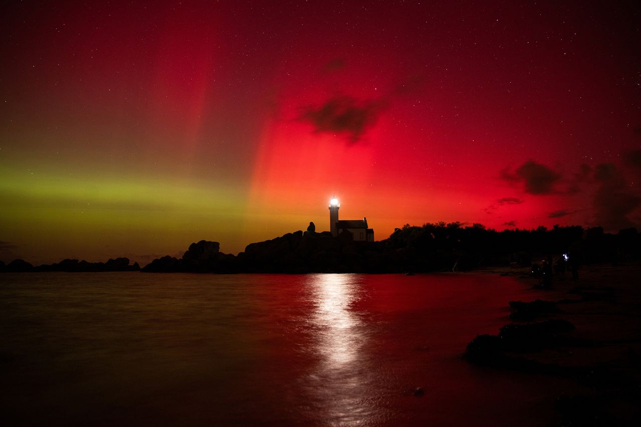 The lights are seen in Brignogan, North Finistere, France.