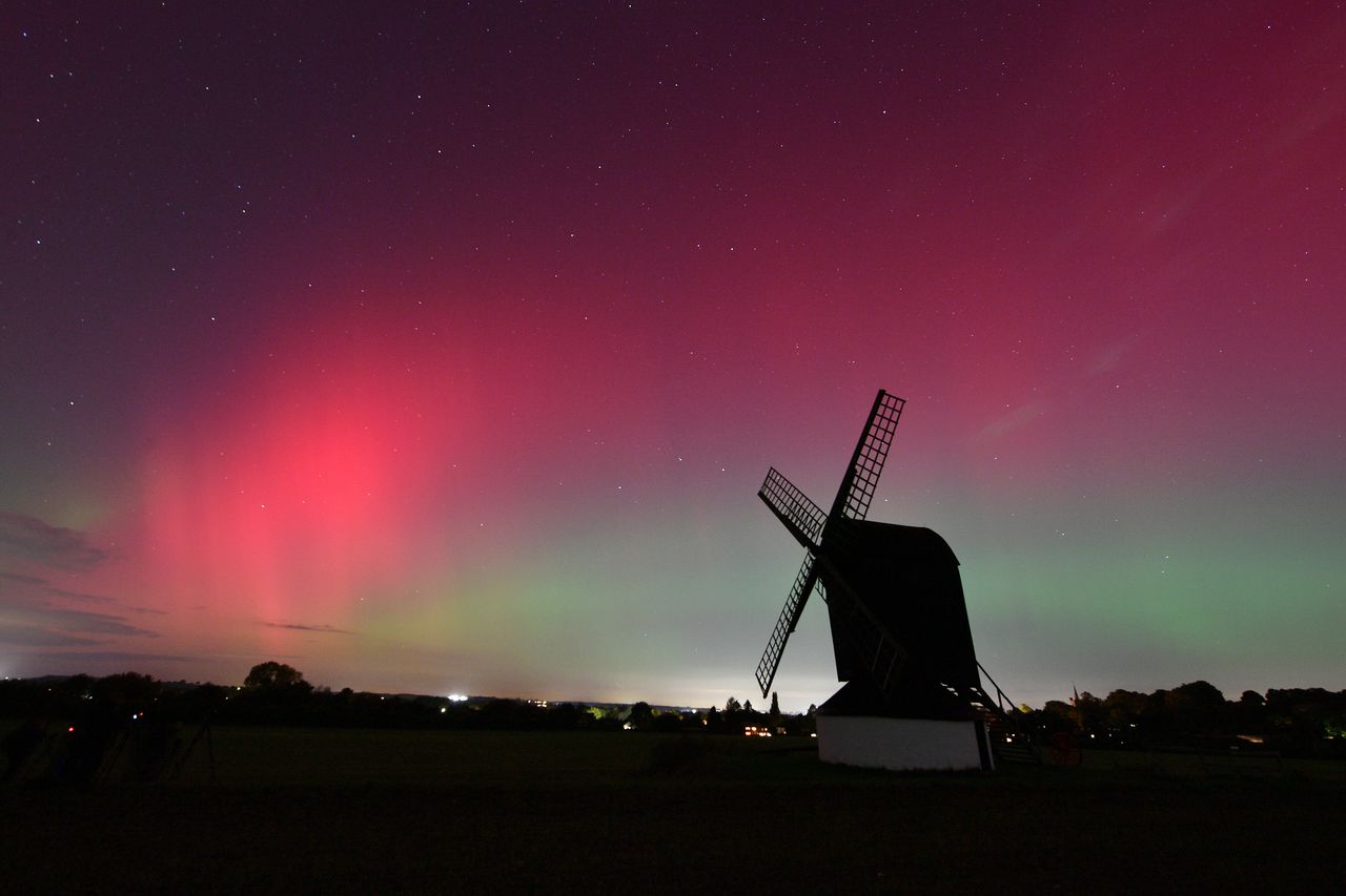 The lights are seen in Pitstone, England.