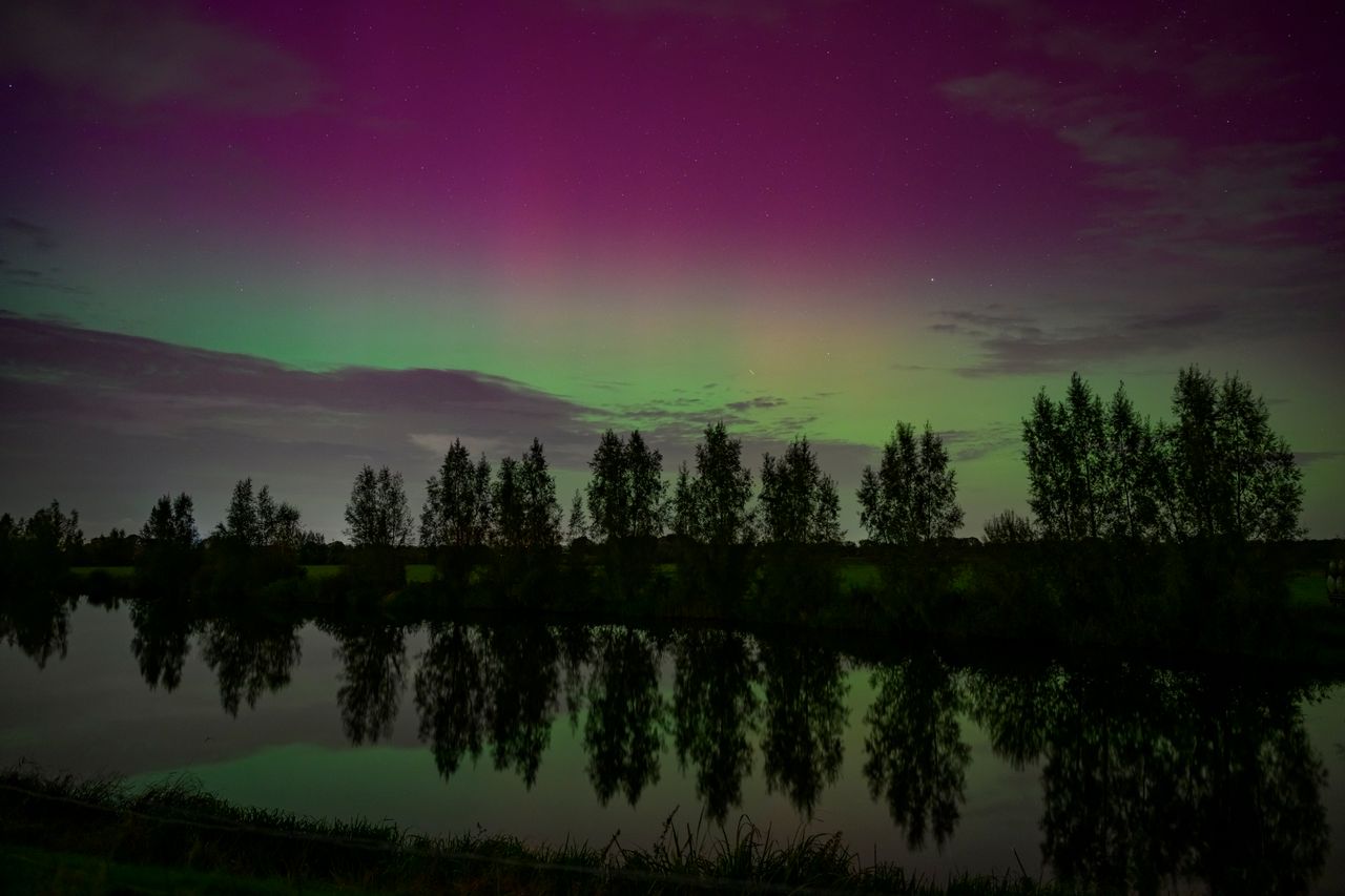 The northern lights are seen in Dalfsen, the Netherlands, on Thursday.