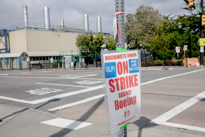 Boeing Co. workers and supporters set up a striking station outside the Boeing Co. manufacturing facility in Renton, Washington on September 16, 2024. In the first strike in 16 years, thousands of Boeing factory workers walked off the job in a dispute of pay that is likely to effect the manufacture of Boeing commercial planes. (Photo by Yehyun Kim / AFP) (Photo by YEHYUN KIM/AFP via Getty Images)