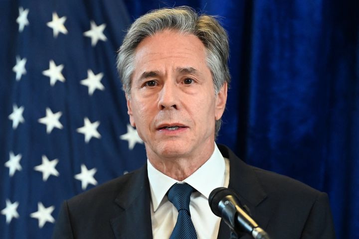 US Secretary of State Antony Blinken speaks at a press conference during the 44th and 45th Association of Southeast Asian Nations (ASEAN) Summits in Vientiane on October 11, 2024. (Photo by TANG CHHIN SOTHY / POOL / AFP) (Photo by TANG CHHIN SOTHY/POOL/AFP via Getty Images)